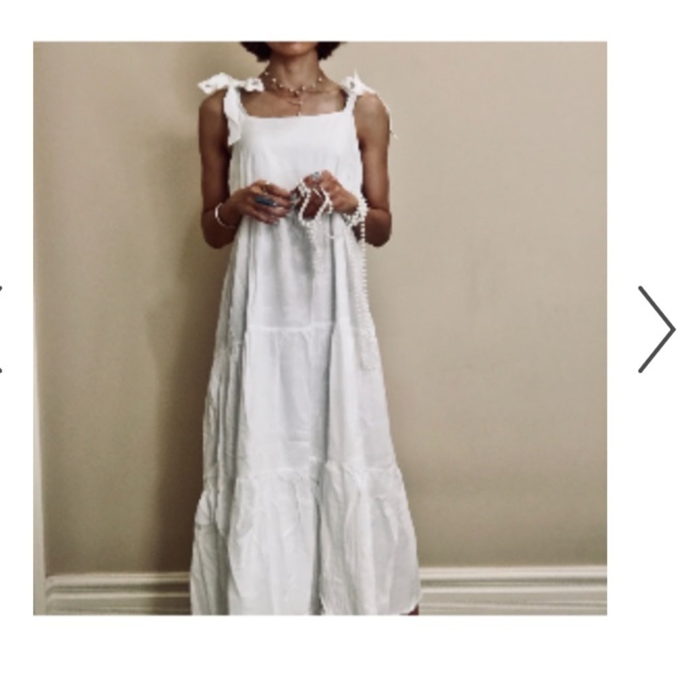 label of love‎ white maxi dress sz M solid white bohemian casual style cottage